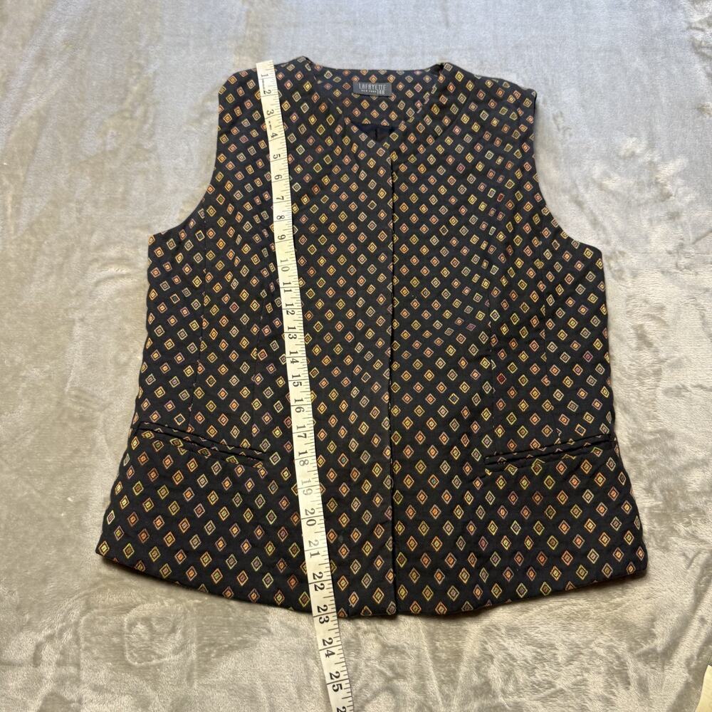 Lafayette 148 New York Vest Women L Brown Geometric Print Cotton Rayon Button - Picture 9 of 12